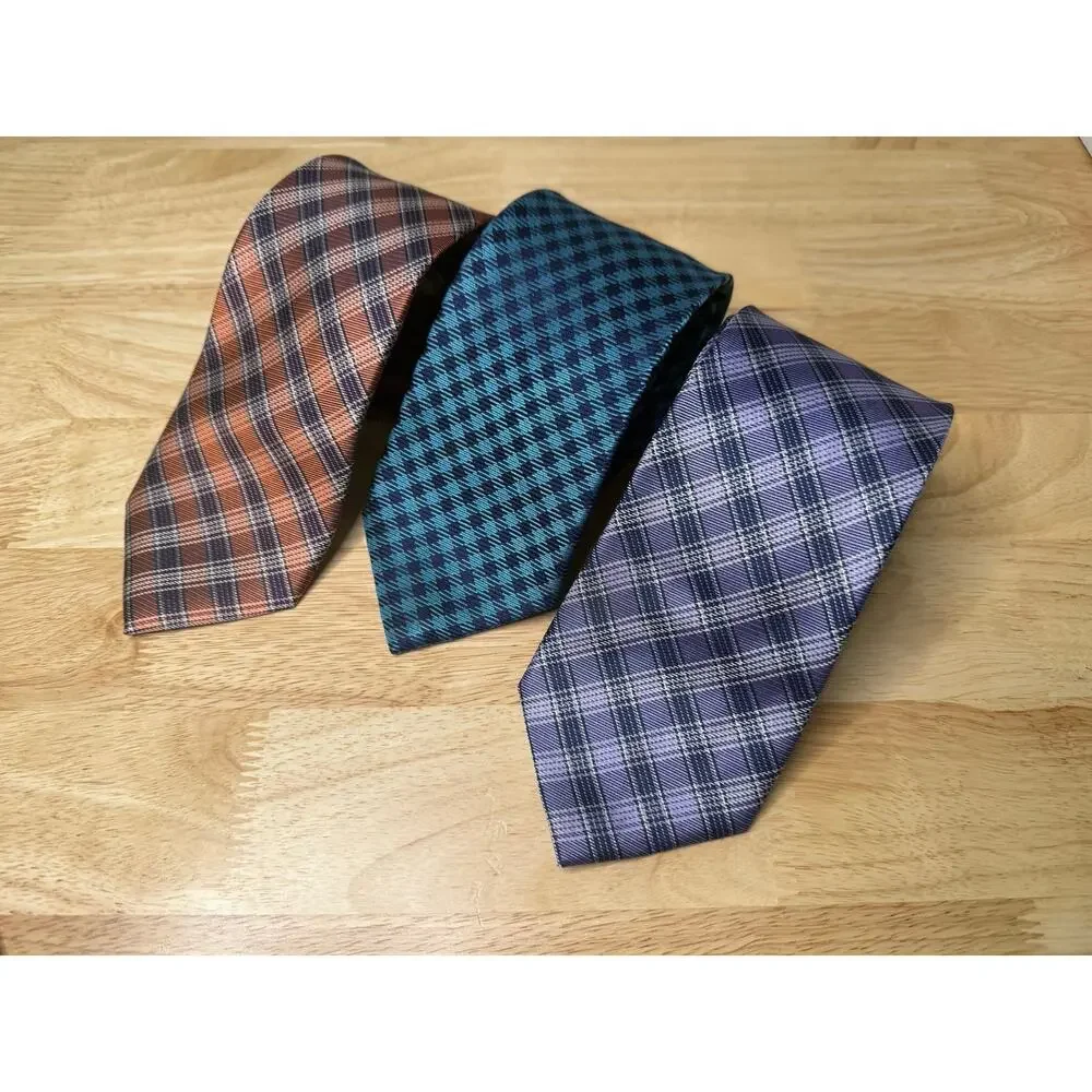 Set of 3 IZOD Men's Silk Neck Ties Purple Teal and Orange Plaids JL